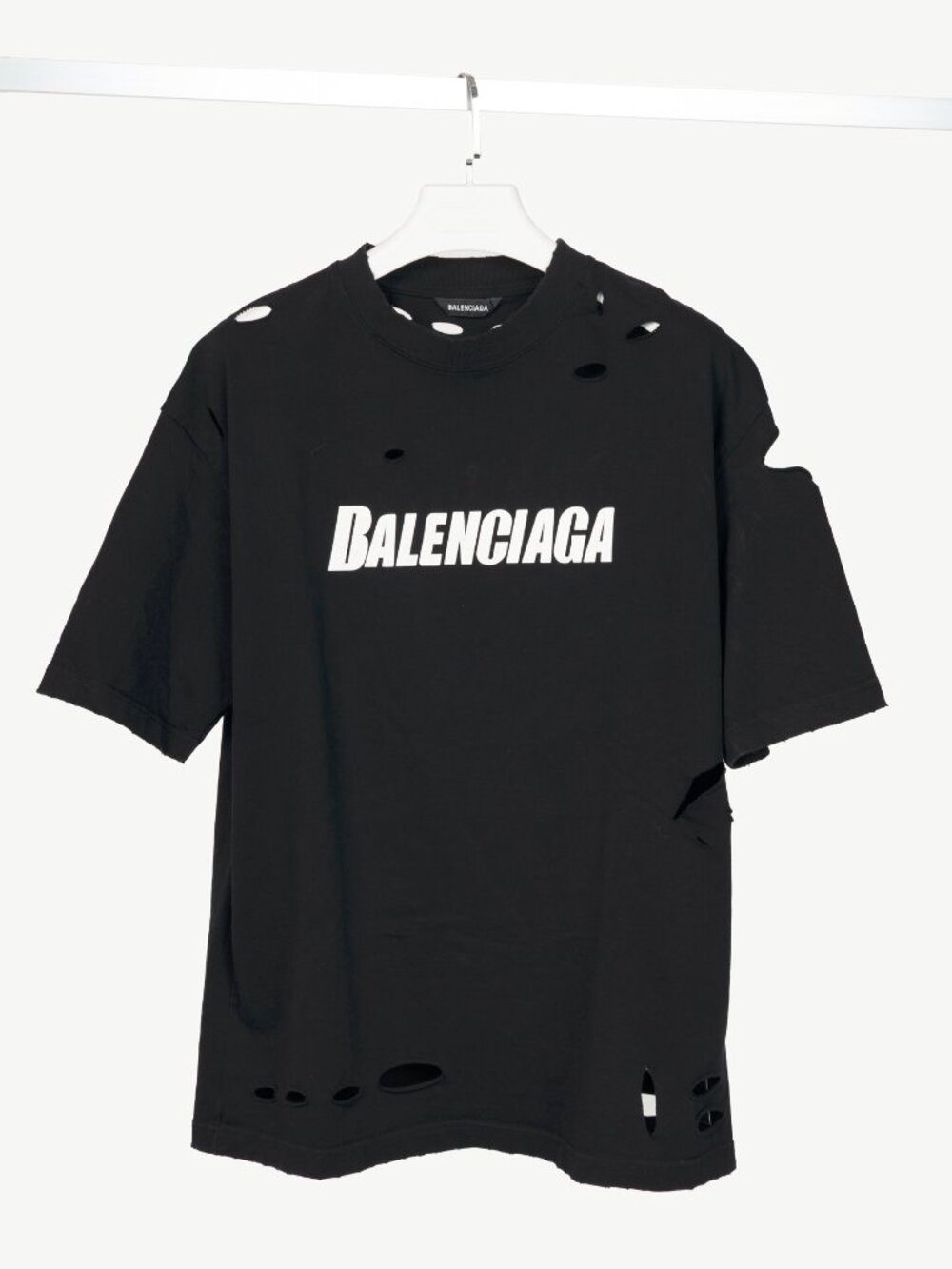 Balenciaga SS21 Black Caps Destroyed Flatground T-Shirt